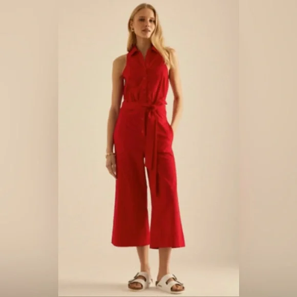 Anthropologie X Maeve Cropped Halter Jumpsuit: Magic Fabric Edition Red - Picture 2 of 6